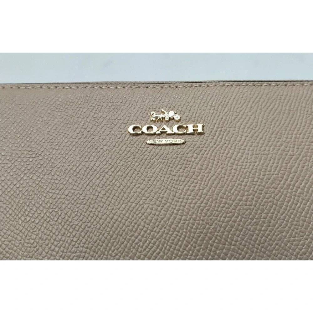 Coach Taupe Brown Crossgrain Leather Zip Around Credit Card Wallet - NWT $298
